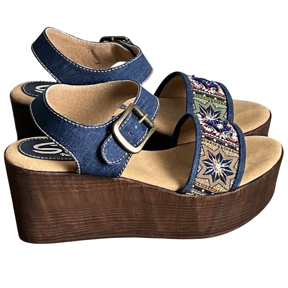 Sbicca Tampa Denim Platform Wedge Sandal, New in Box